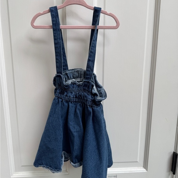 Blue Denim Overalls Dress Jumper with Adjustable Straps Smiley Face Buttons - Picture 4 of 5